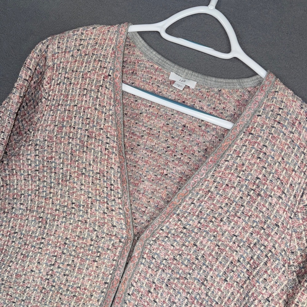 J. Jill Cardigan Sweater Womens Medium Pink Gray Tweed Hook Eye Relaxed Pockets